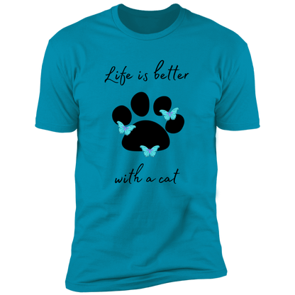 Life is Better with a Cat T-shirt, cat shirt for humans, Cat T-shirt in turquoise 