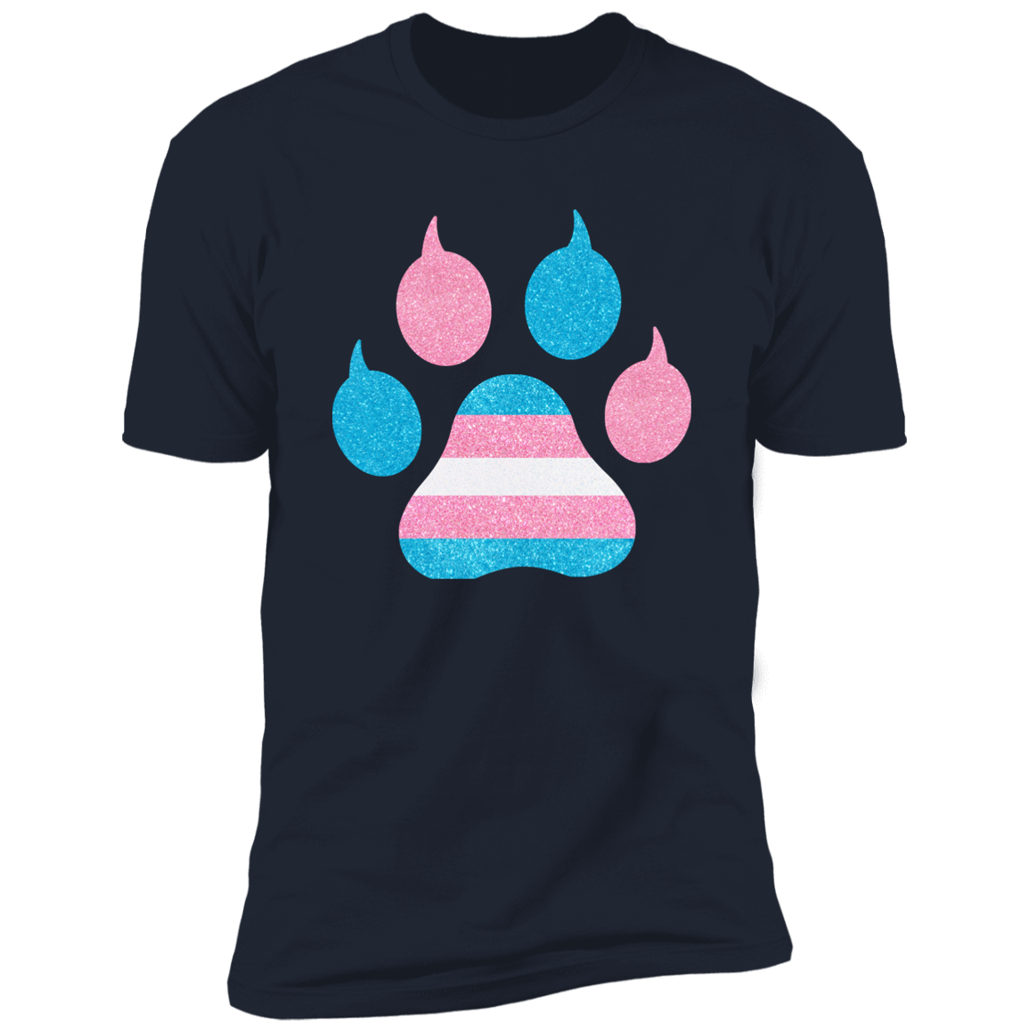 Trans Pride Cat Paw trans pride t-shirt,  trans cat paw pride shirt for humans, in navy blue