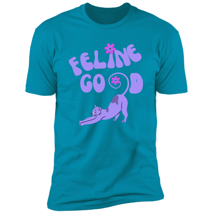 Feline Good Cat T-Shirt, Cat Shirt for humans, in turquoise