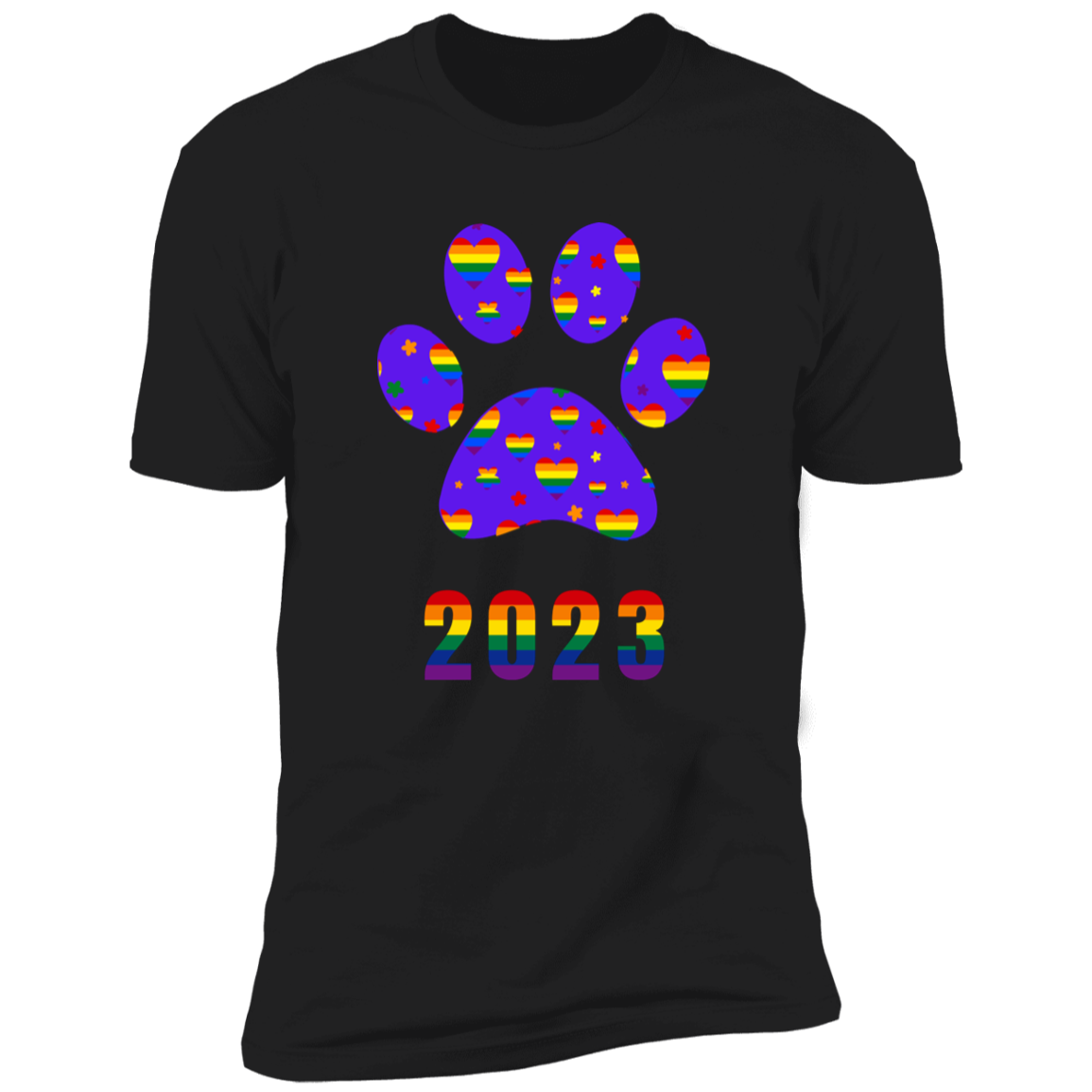 Pride Paw 2023 (Hearts) Pride T-shirt, Paw Pride Dog Shirt for humans, in black