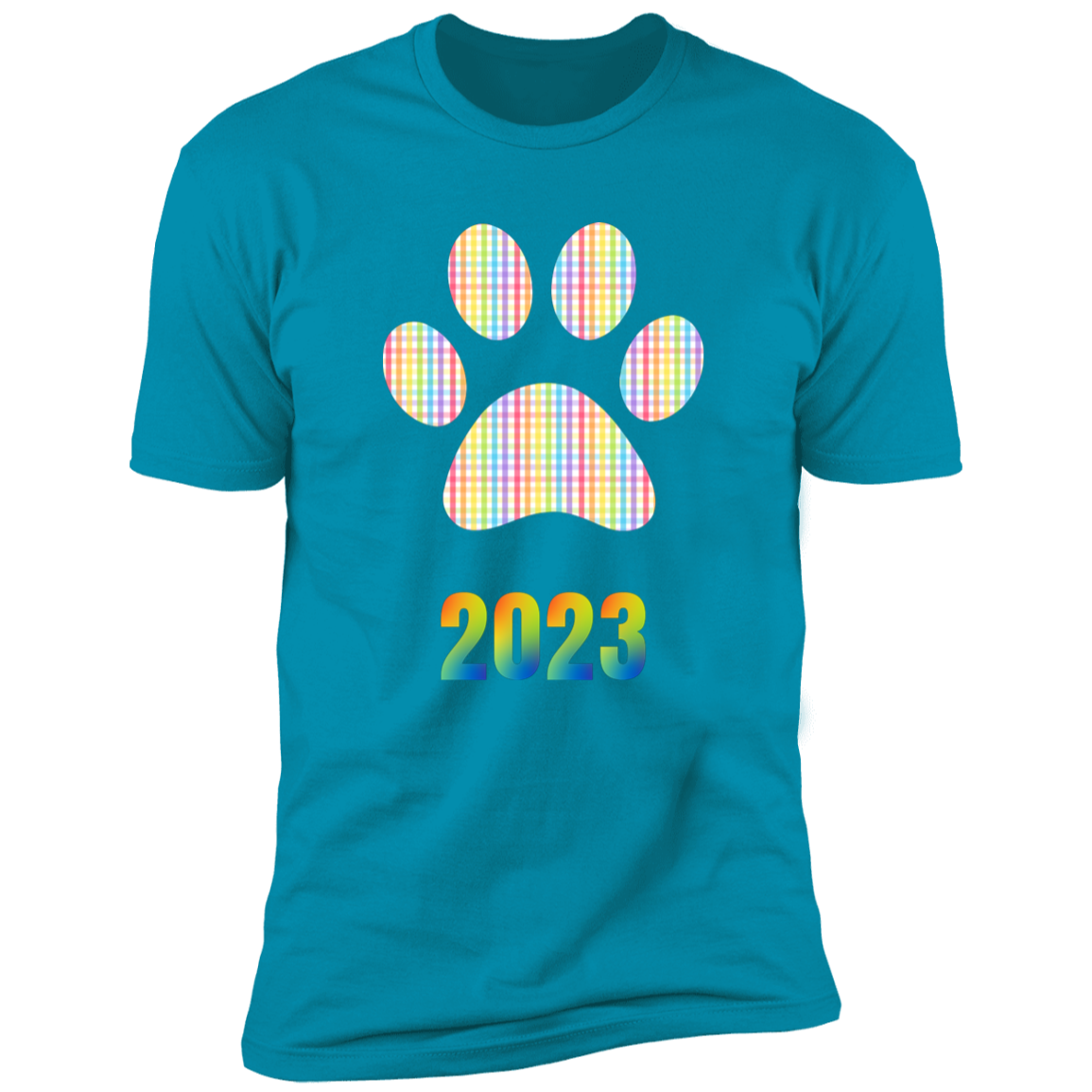 Pride Paw 2023 (Gingham) Pride T-shirt, Paw Pride Dog Shirt for humans, in turquoise