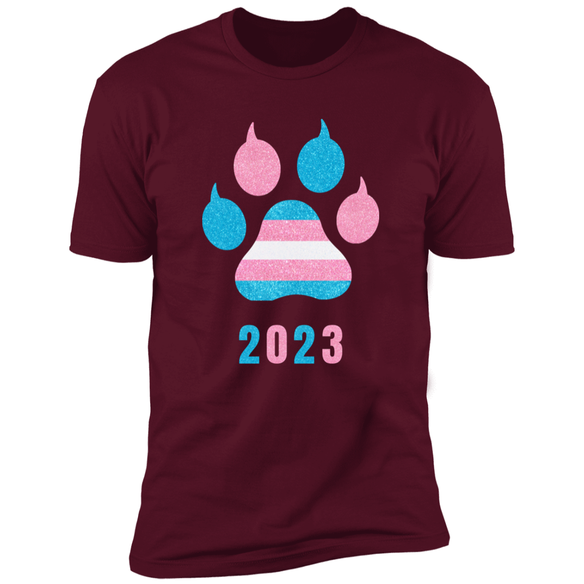Trans Pride 2023 Cat Paw trans pride t-shirt,  trans cat paw pride shirt for humans, in maroon