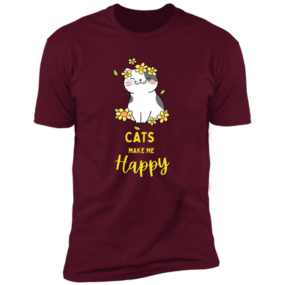 Cats Make Me Happy T-shirt, Cat Shirt for humans, in maroon