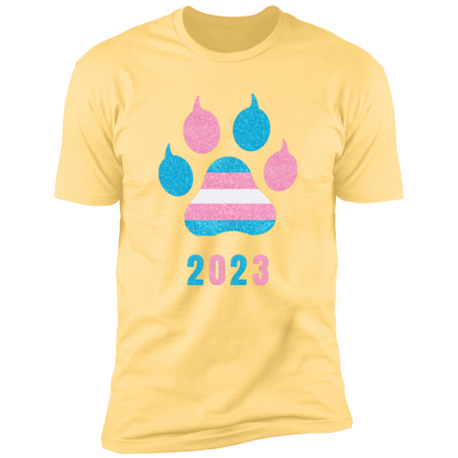 Trans Pride 2023 Cat Paw trans pride t-shirt,  trans cat paw pride shirt for humans, in banana cream
