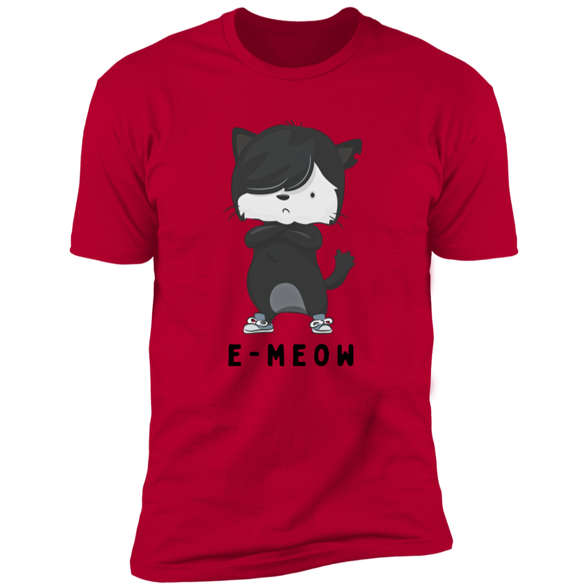 E-meow cat shirt, funny cat shirt for humans, cat mom and cat dad shirt, in red