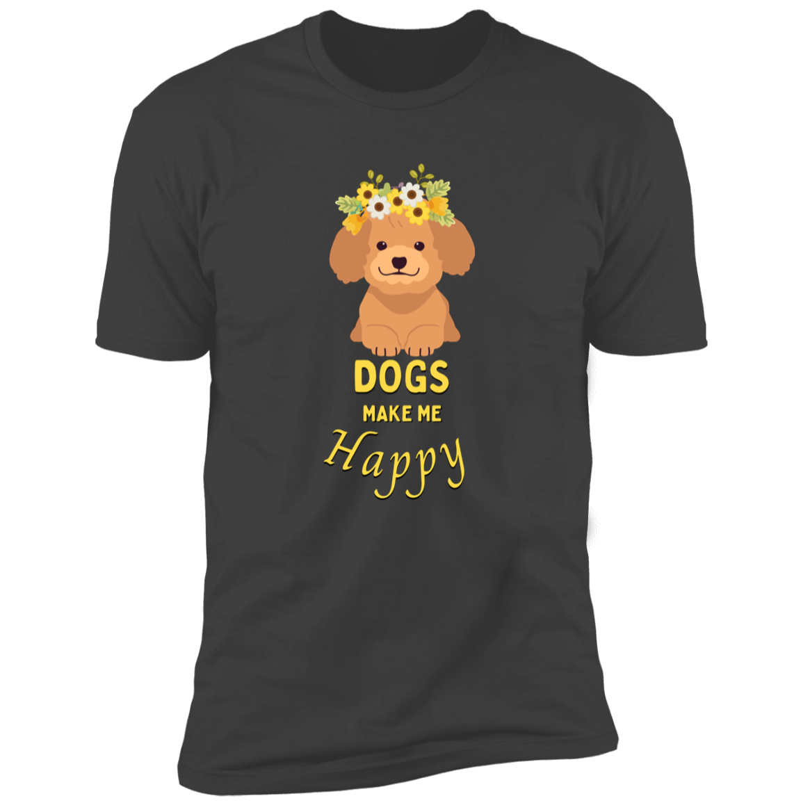 Dogs Make Me Happy t-shirt, funny dog shirt for humans, in heavy metal gray
