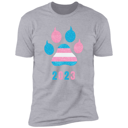 Trans Pride 2023 Cat Paw trans pride t-shirt,  trans cat paw pride shirt for humans, in light heather gray