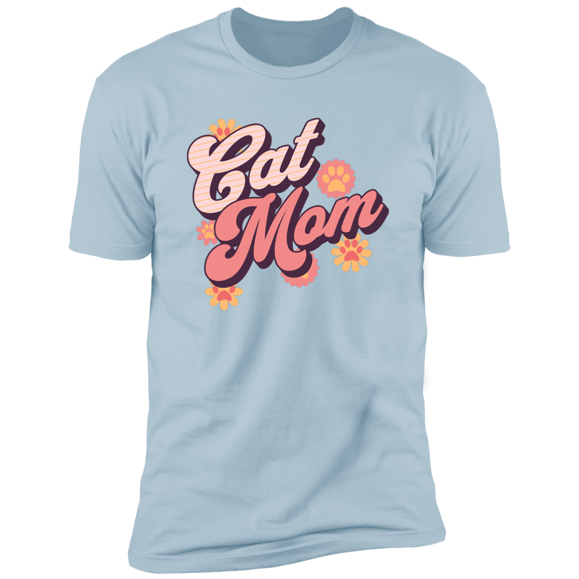 Cat Mom Retro T-shirt, Cat Mom Shirt for humans, in light blue