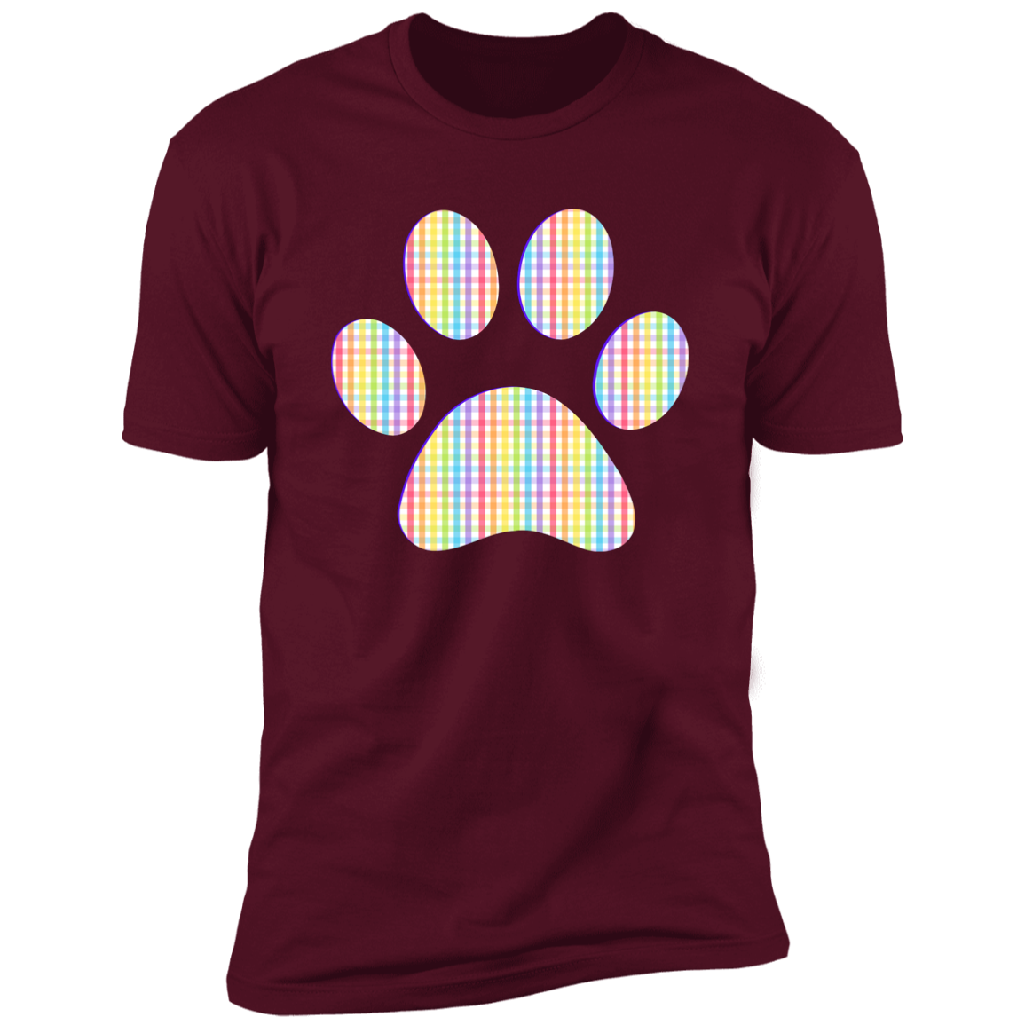 Pride Paw (Gingham) Pride T-shirt, Paw Pride Dog Shirt for humans, in maroon