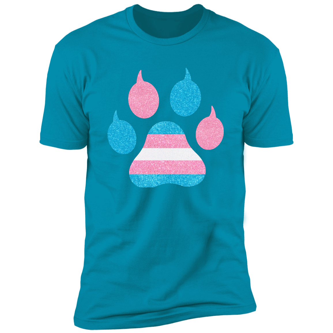 Trans Pride Cat Paw trans pride t-shirt,  trans cat paw pride shirt for humans, in turquoise