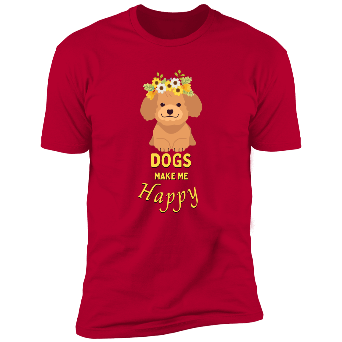 Dogs Make Me Happy t-shirt, funny dog shirt for humans, in red