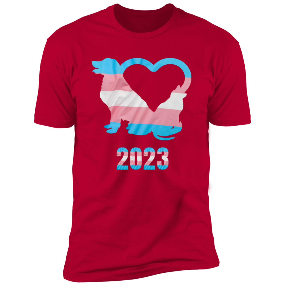 Trans Pride Dog & Cat Heart Pride T-shirt, Trans Pride Dog & Cat Shirt for humans, in red