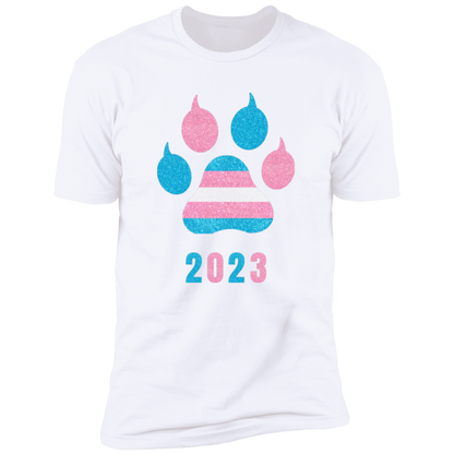 Trans Pride 2023 Cat Paw trans pride t-shirt,  trans cat paw pride shirt for humans, in white