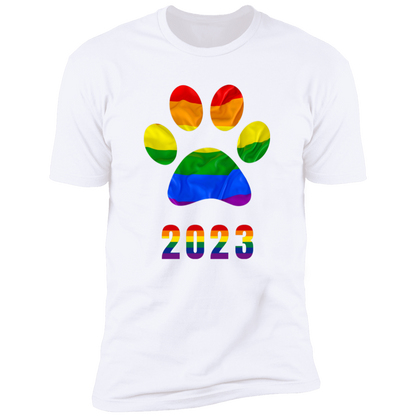 Pride Paw 2023 (Flag) Pride T-shirt, Paw Pride Dog Shirt for humans, in white