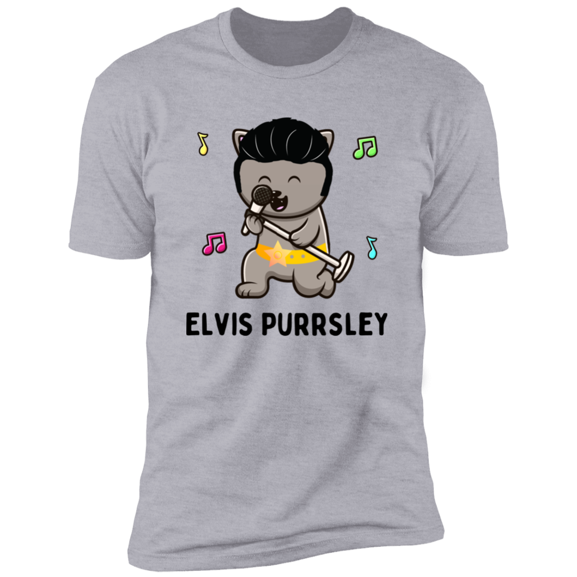 Elvis Purrsley cat Shirt, Funny cat shirt for humans, cat mom shirt, cat dad shirt, in light heather gray