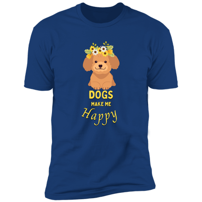 Dogs Make Me Happy t-shirt, funny dog shirt for humans, in royal blue