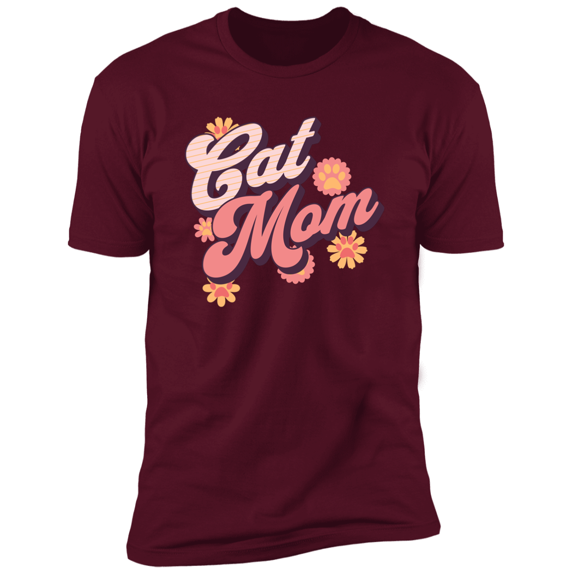 Cat Mom Retro T-shirt, Cat Mom Shirt for humans, in maroon