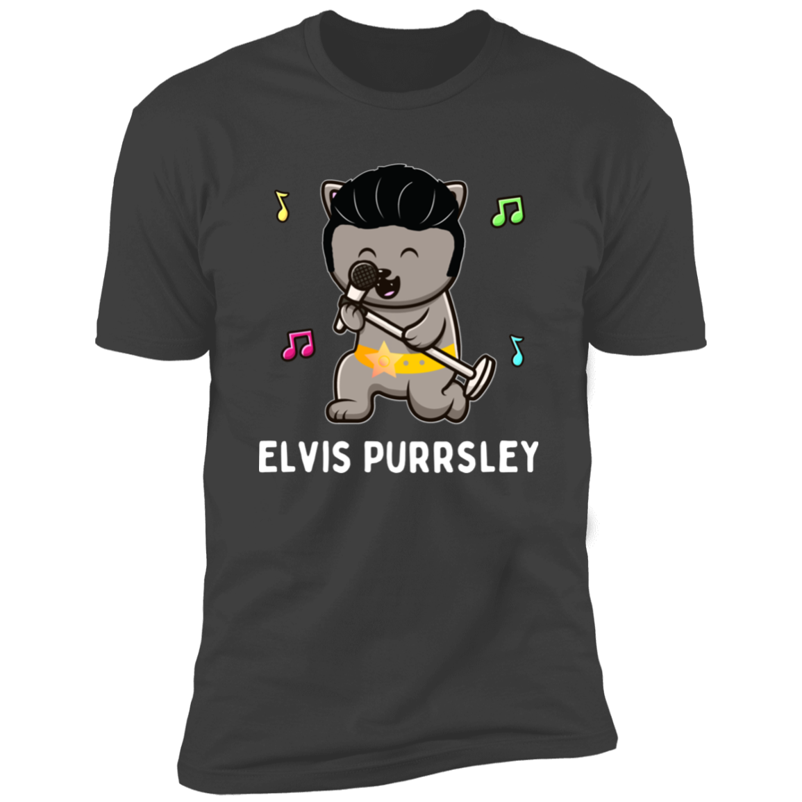 Elvis Purrsley cat Shirt, Funny cat shirt for humans, cat mom shirt, cat dad shirt, in heavy metal gray