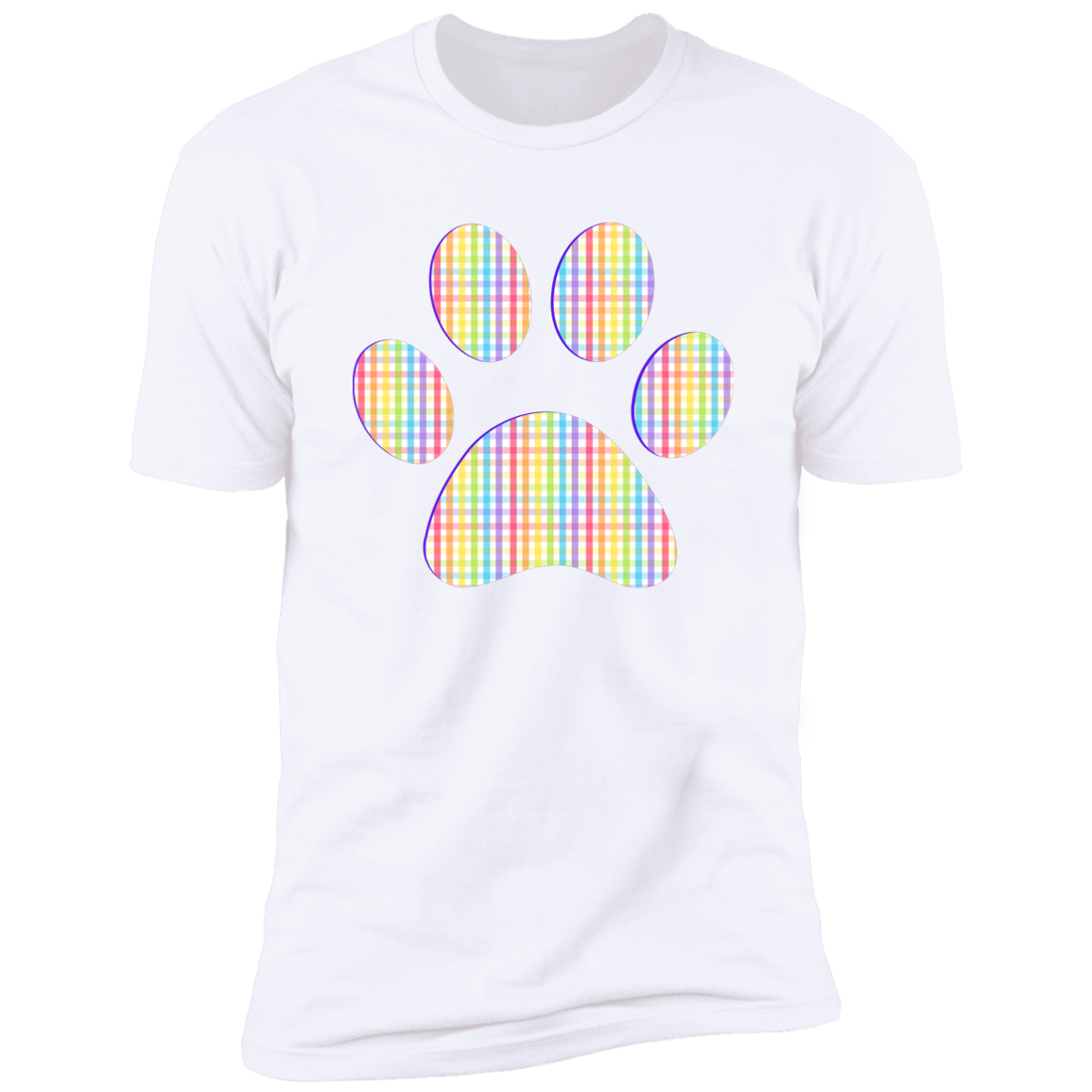 Pride Paw (Gingham) Pride T-shirt, Paw Pride Dog Shirt for humans, in white
