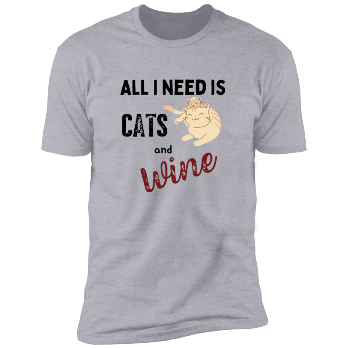 All I Need is Cats and Wine, Cat shirt for humas, in light heather gray