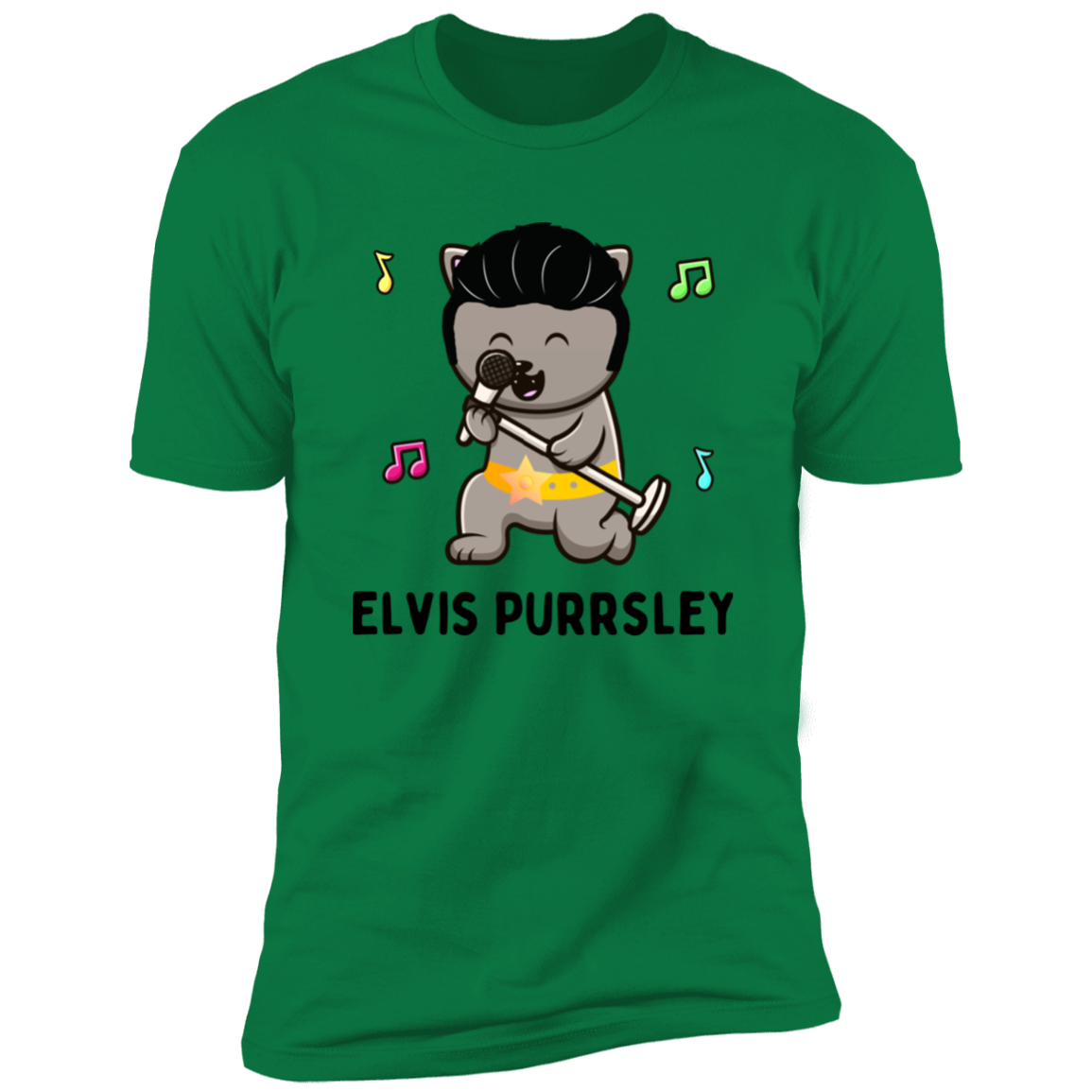 Elvis Purrsley cat Shirt, Funny cat shirt for humans, cat mom shirt, cat dad shirt, in kelly green