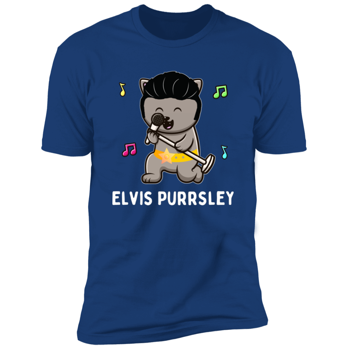Elvis Purrsley cat Shirt, Funny cat shirt for humans, cat mom shirt, cat dad shirt, in royal blue