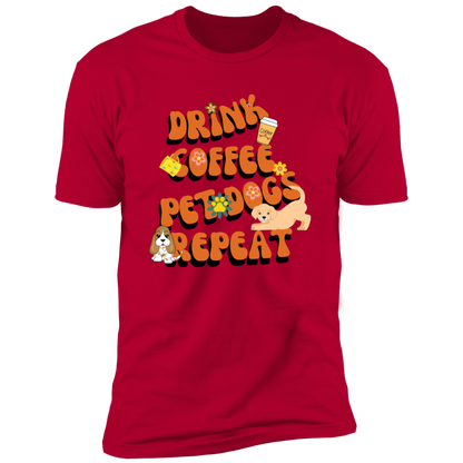 Drink Coffee Pet dogs repeat dog  Shirt, funny dog shirt for humans, dog mom and dog dad shirt, in red