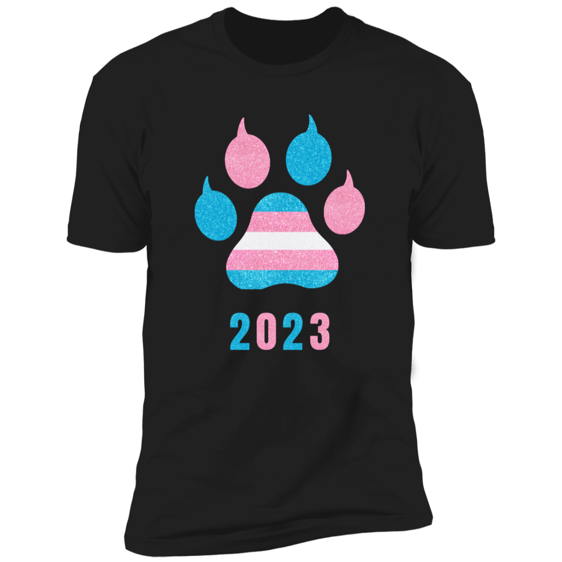 Trans Pride 2023 Cat Paw trans pride t-shirt,  trans cat paw pride shirt for humans, in black