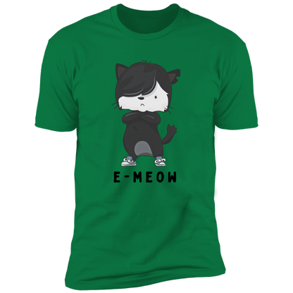 E-meow cat shirt, funny cat shirt for humans, cat mom and cat dad shirt, in kelly green