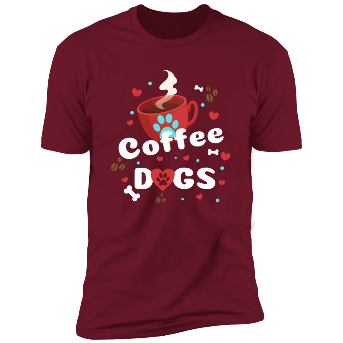 Coffee Dogs T-shirt, Dog Shirt for humans, in cardinal red 