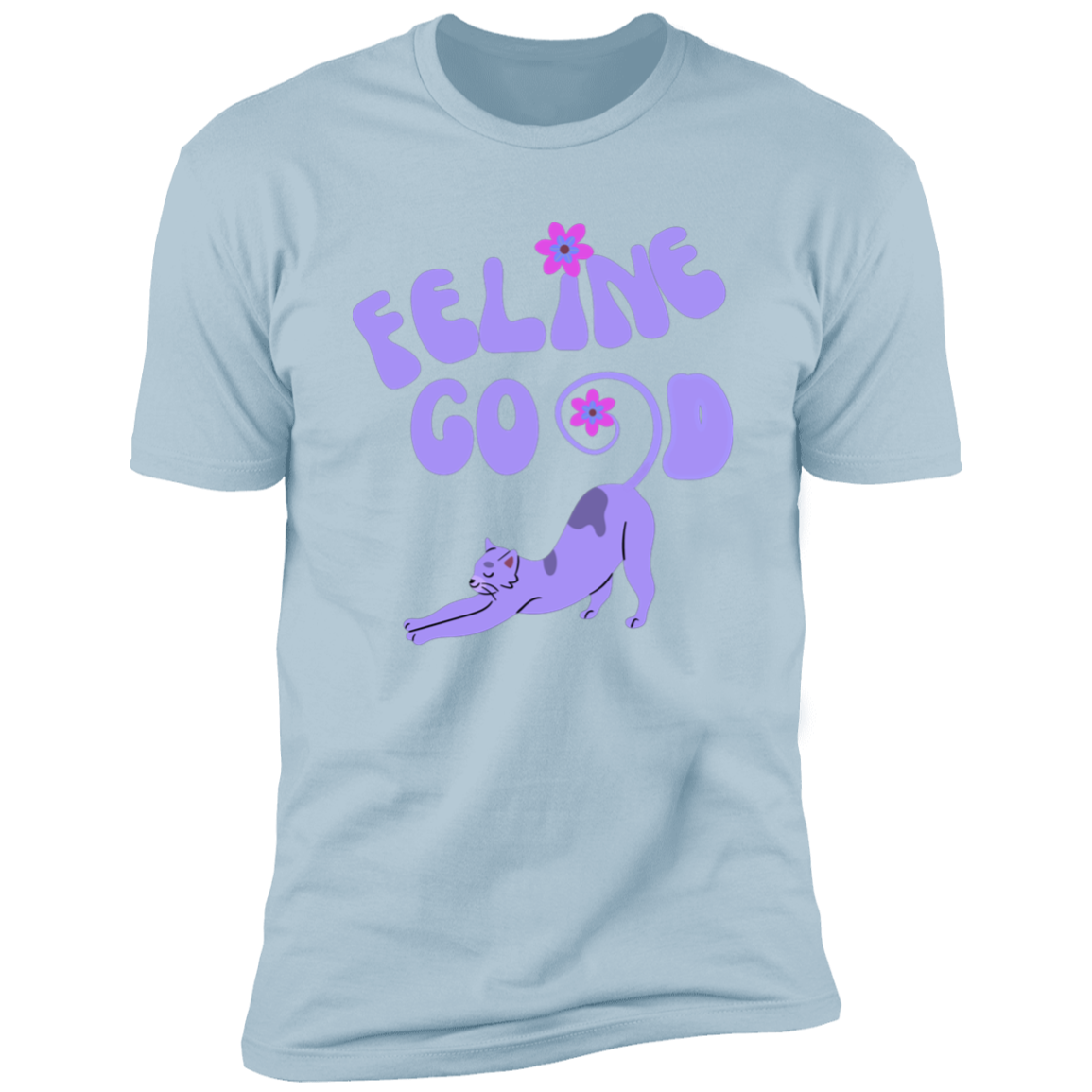 Feline Good Cat T-Shirt, Cat Shirt for humans, in light blue