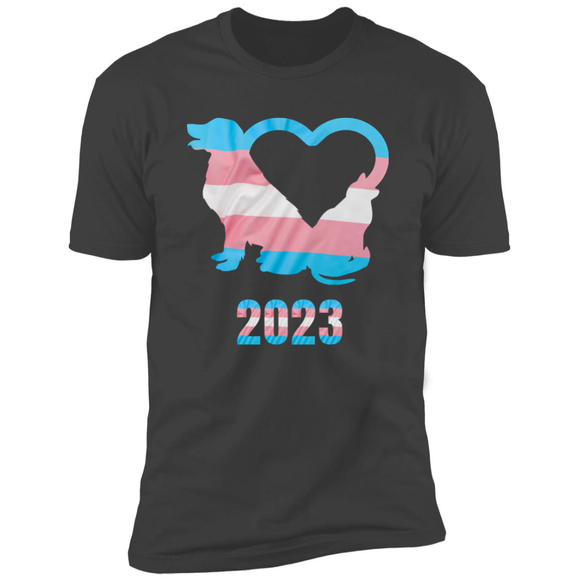 Trans Pride Dog & Cat Heart Pride T-shirt, Trans Pride Dog & Cat Shirt for humans, in heavy metal gray